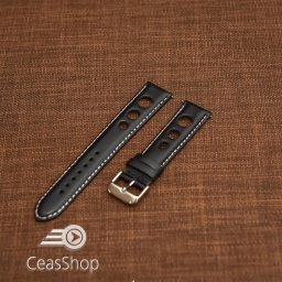 Curea piele lină, căptușită GRAND PRIX neagră, cusaturi albe 20mm - 46318
