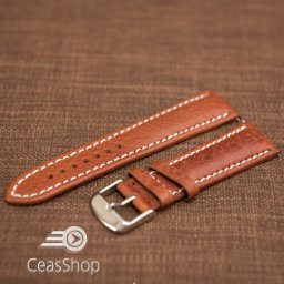 Curea piele MILANO maro light, captusită, cusături albe 22mm - 46407