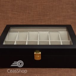 Cutie pastrare ceasuri lemn pentru 12 ceasuri neagră
