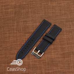 Curea silicon neagra cusaturi albastre 22mm - 47794