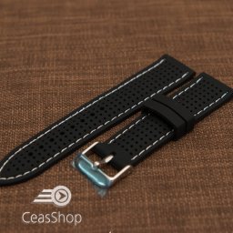 Curea silicon neagra cusaturi albe 18mm - 47784