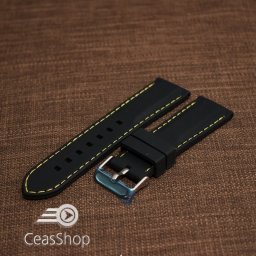 Curea silicon neagră cusături galbene 24mm - 42292