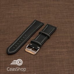 Curea piele neagră cu cusatura alba 24 mm - 46386