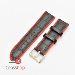 Curea hibrid silicon si piele model crocodil neagra cu rosu 24mm - 4205324
