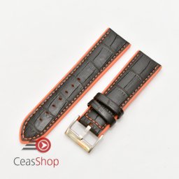Curea hibrid silicon si piele model crocodil neagra cu portocaliu 24mm - 4205624
