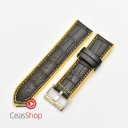 Curea hibrid silicon si piele model crocodil neagra cu galben 24mm - 4201024