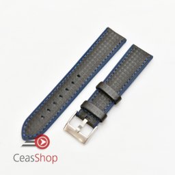 Curea hibrid silicon si piele fibra carbon neagra cu albastru 20mm - 4005220