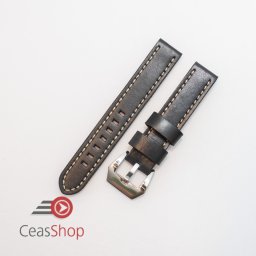 Curea piele neagră vintage QR, cusătură albă 24mm XL - 384EL5824