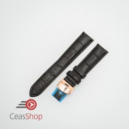 Curea piele vitel captusita negră deployant rose gold 22 mm