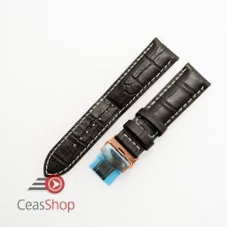 Curea piele vitel captusita negră cu cusătură albă și deployant rose gold 18 mm