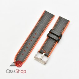 Curea hibrid silicon si piele fibra carbon neagra cu portocaliu 24mm - 4005624