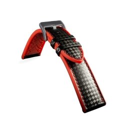 Curea hibrid silicon si piele fibra carbon neagra cu roșu 22mm - 4005322