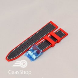 Curea silicon sport fibra carbon rosie cu negru 18mm - 47329
