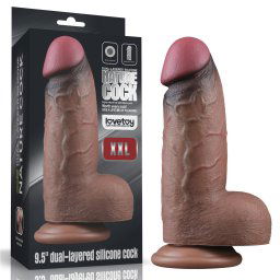 LoveToy 9.5" Dual Layered Silicone Cock XXL Brown