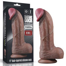 LoveToy 11" Dual Layered Silicone Cock XXL Brown
