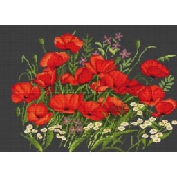 Set goblen de cusut, cu diagrama, Maci, 22,5x17,5 cm