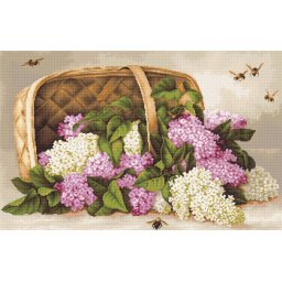 Set goblen de cusut, cu diagrama, Cos cu liliac, 35x23 cm