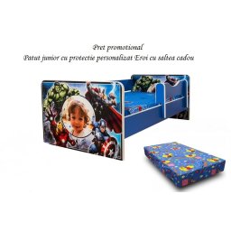 Pat junior Eroi personalizat 160x80 cu saltea cadou 2-12 ani