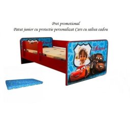 Pat junior personalizat Cars 160x80 cu saltea cadou 2-12 ani