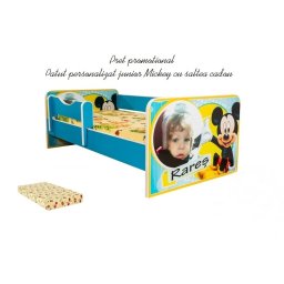 Pat junior personalizat Mickey 160x80 cu saltea cadou 2-12 ani