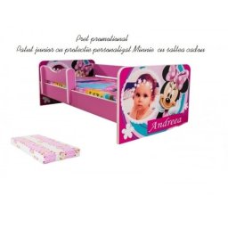 Pat junior personalizat Minnie 160x80 cu saltea cadou 2-12 ani