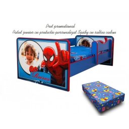 Pat junior personalizat Spidy 160x80 cu saltea cadou 2-12 ani