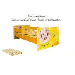 Pat junior personalizat Tweety 160x80 cu saltea cadou 2-12 ani