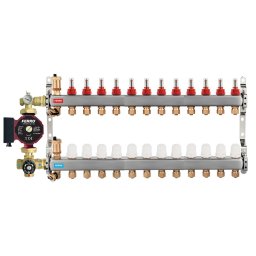 Pachet grup de amestec cu pompa Ferro 25/60, vana termostatica, distribuitor-colector 12 cai cu racord eurocon pentru incalzire in pardoseala