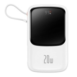 Baterie externa Powerbank Baseus Qpow PRO with cable, USB-C, 2xUSB, 10000mAh, 20W (White)