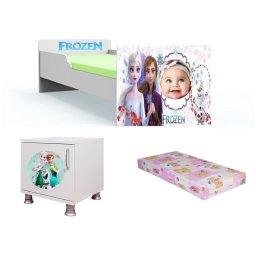 Pat tineret Frozen personalizat 160x80 cu saltea 2-12 ani si noptiera Cadou