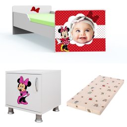 Pat tineret Minnie personalizat 160x80 cu saltea 2-12 ani si noptiera Cadou