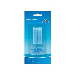 Set 12 lumanari albastre de tort cu suport floare 6 cm