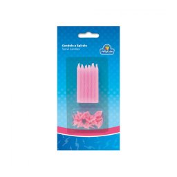 Set 12 lumanari roz de tort cu suport floare 6 cm