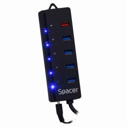 HUB extern SPACER- porturi USB: USB 3.0 x 4- Port USB Quick Charge x 1- conectare prin USB 3.0- Alimentare retea 220V-negru- SPH