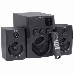 BOXE SPACER 2.1- RMS: 20W2 x 5W + 10W)- bluetooth telecomanda wireless- control volum- bass- treble- subwoofer lemn MDF- 220V- r