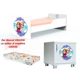 Pat tineret Frozen 160x80 cu saltea 2-12 ani si noptiera CADOU