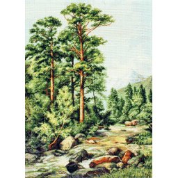 Set goblen de cusut, cu diagrama, Rau de munte, 24x33,5 cm