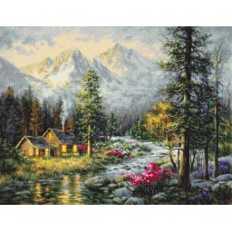Set goblen de cusut, cu diagrama, Cabana, 37,5 x 29 cm