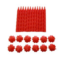 Set 12 lumanari rosii de tort cu suport floare 6 cm
