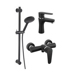 Pachet 3in1 Baterie dus Negru,baterie lavoar Algeo Black- si Set Bara Dus 1 Functii Black