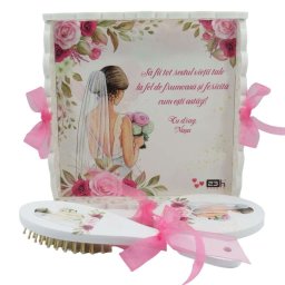 Set gatit mireasa, roz, nepersonalizat, tavita dantelata, 3 piese - ALIF302041