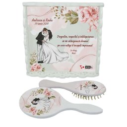Set gatit mireasa, Crem, personalizat, tavita dantelata, 3 piese - ILIF302040