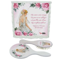 Set gatit mireasa, Roz, personalizat, tavita dantelata, 3 piese - ILIF302038