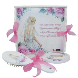 Set gatit mireasa, Roz, nepersonalizat, tavita dantelata, 3 piese - ILIF302037