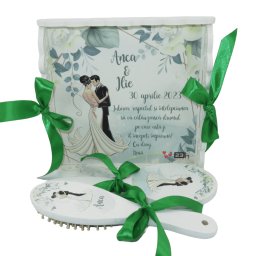 Set gatit mireasa, Cale, personalizat, tavita dantelata, 3 piese - ALIF302044