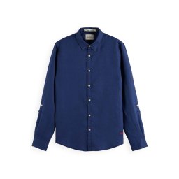 SCOTCH & SODA Cămaşă Regular-Fit Linen Shirt With Sleeve Roll-Up 169716 SC1149 marine