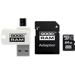 Card Memorie MicroSDXC GoodRam, 64 GB, Clasa 10 / UHS-1 U1, Cu Cititor Card Si Adaptor SD M1A4-0640R12