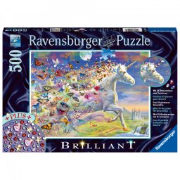 Puzzle Unicorni Si Fluturi, 500 Piese si Stickere
