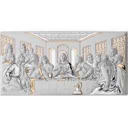 Icoana Argint Cina Cea De Taina 65x32cm Auriu