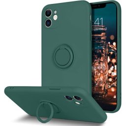 Husa iPhone 11 6.1 Silicon Liquid Army Green Ring